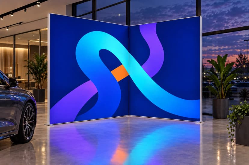 Vizualizácia: dve steny LED Backlight spojené konektorom 90° v showroome
