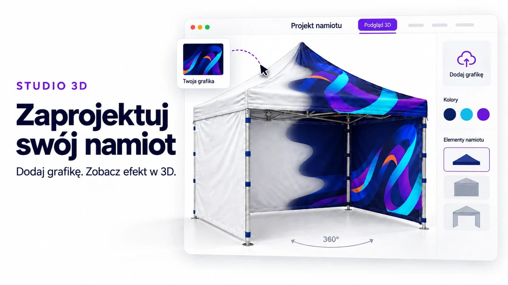 3D model reklamného stanu s potlačou v konfigurátore 3D štúdio