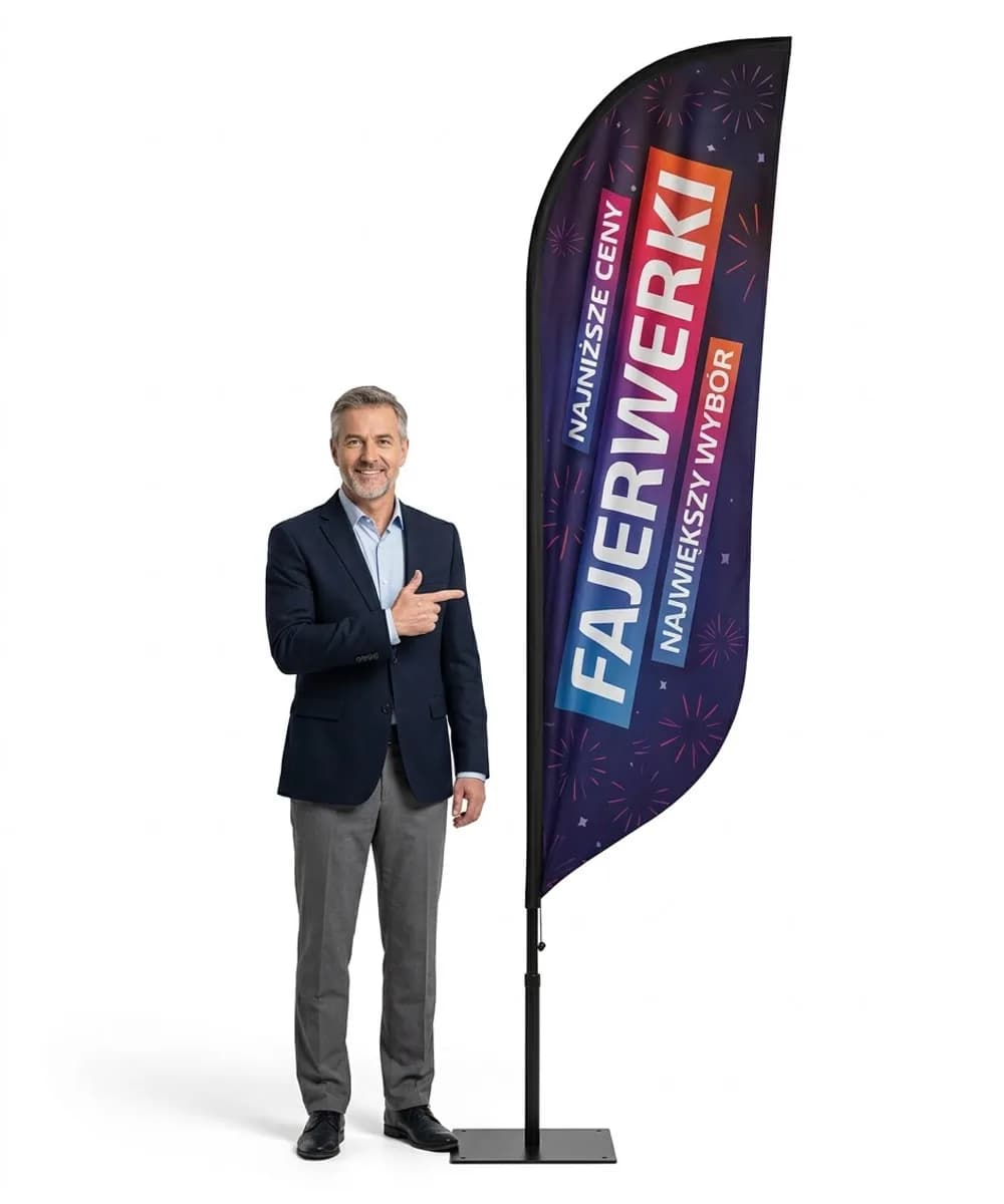 Reklamná vlajka Winder – Ohňostroje reklama – vzor 2 – konfigurovateľná súprava