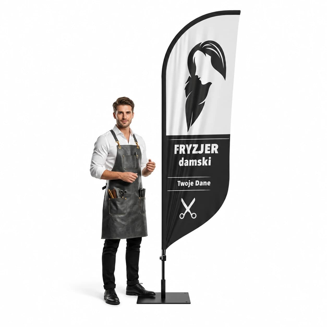 Reklamná vlajka Winder – Kaderník – vzor 5 – konfigurovateľná súprava