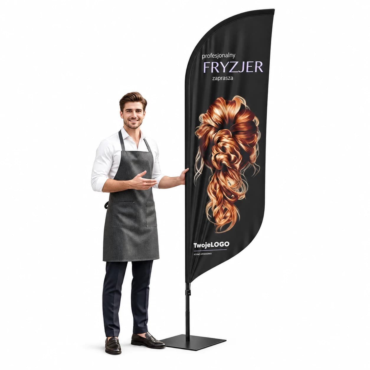 Reklamná vlajka Winder – Beauty štúdio Hair Kaderník Reklama – vzor 9 – konfigurovateľná súprava