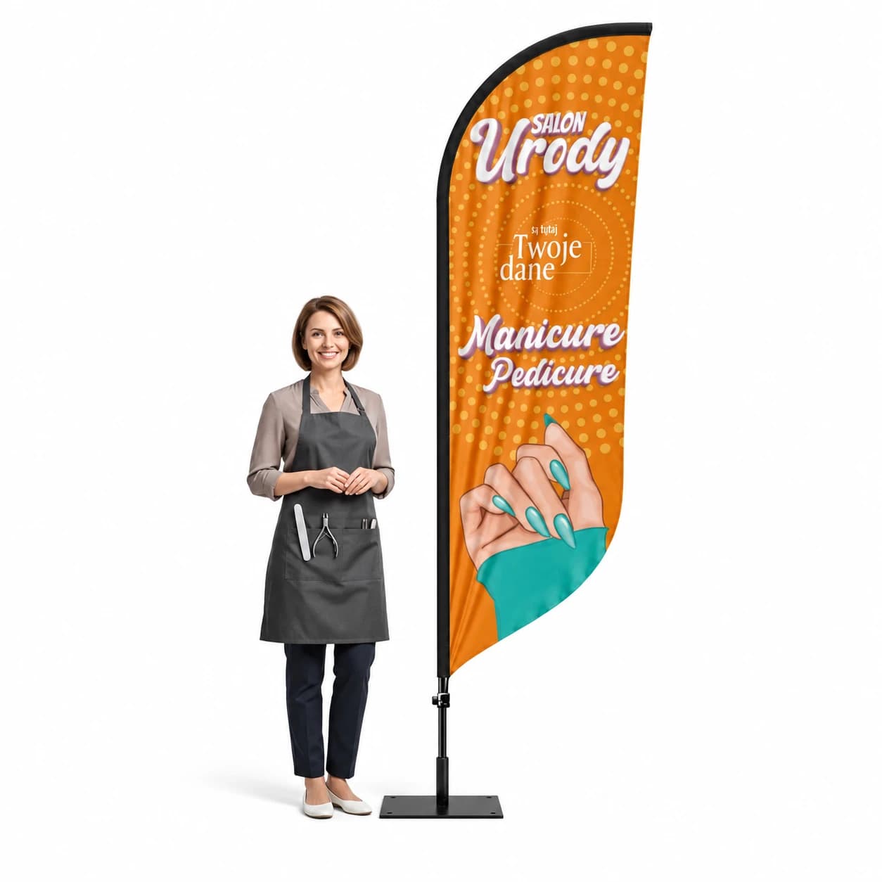 Reklamná vlajka Winder – Beauty Manicure – vzor 2 – konfigurovateľná súprava