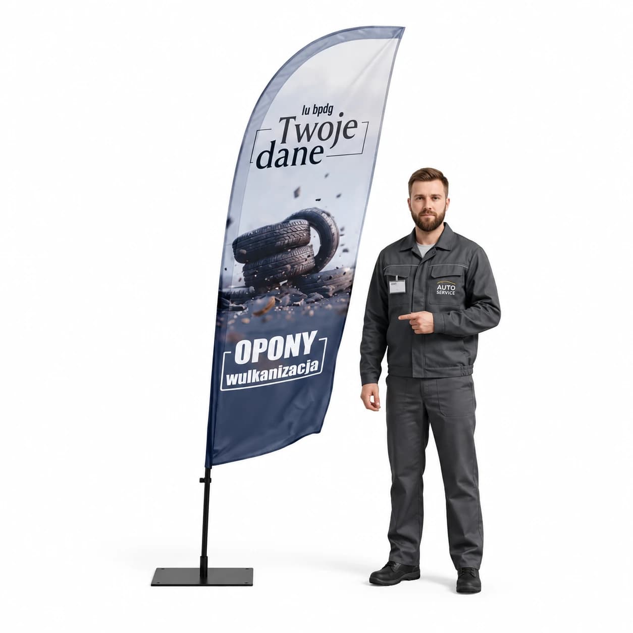 Reklamná vlajka Winder – Pneumatiky Pneuservis – vzor 9 – konfigurovateľná súprava