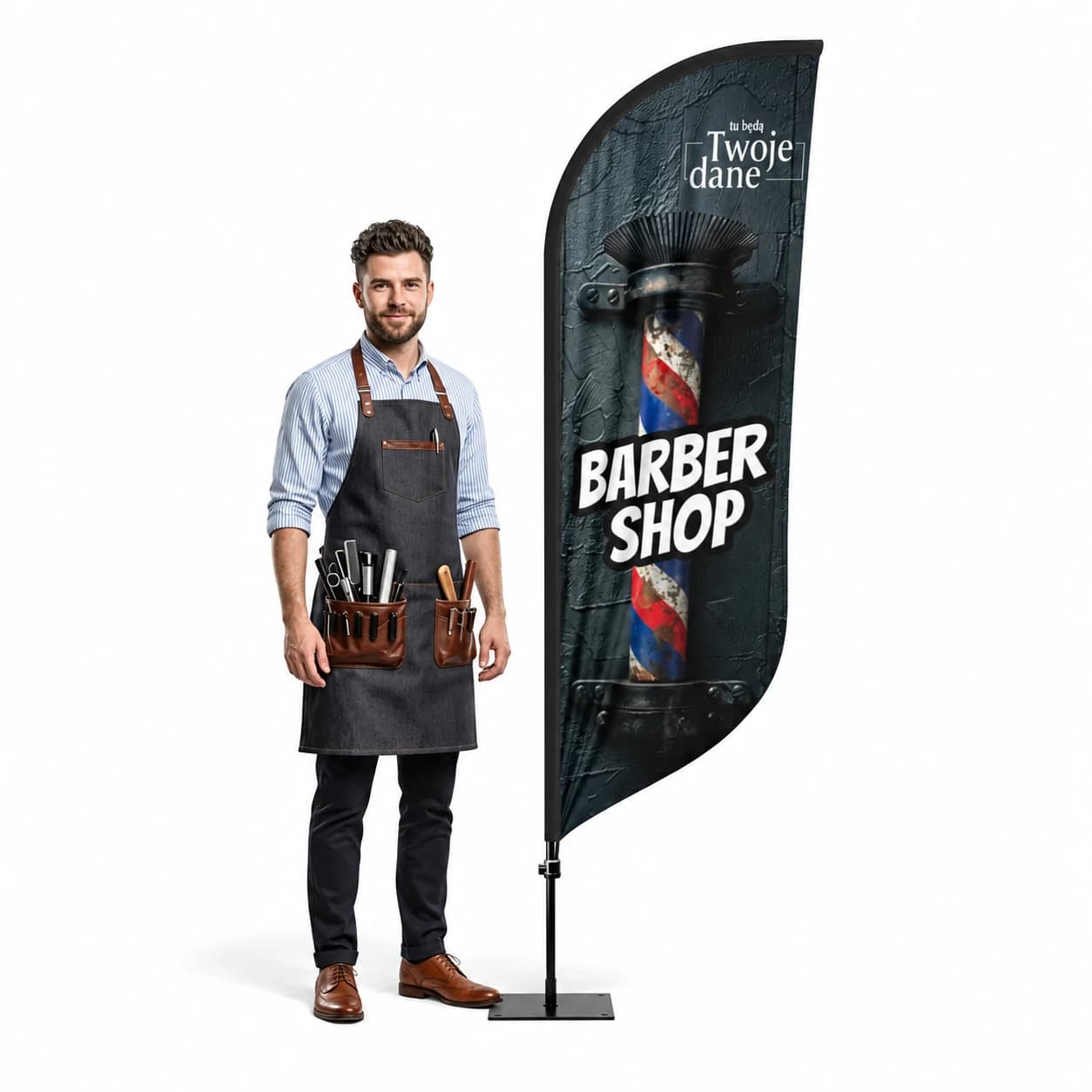 Reklamná vlajka Winder – Barber – vzor 16 – konfigurovateľná súprava
