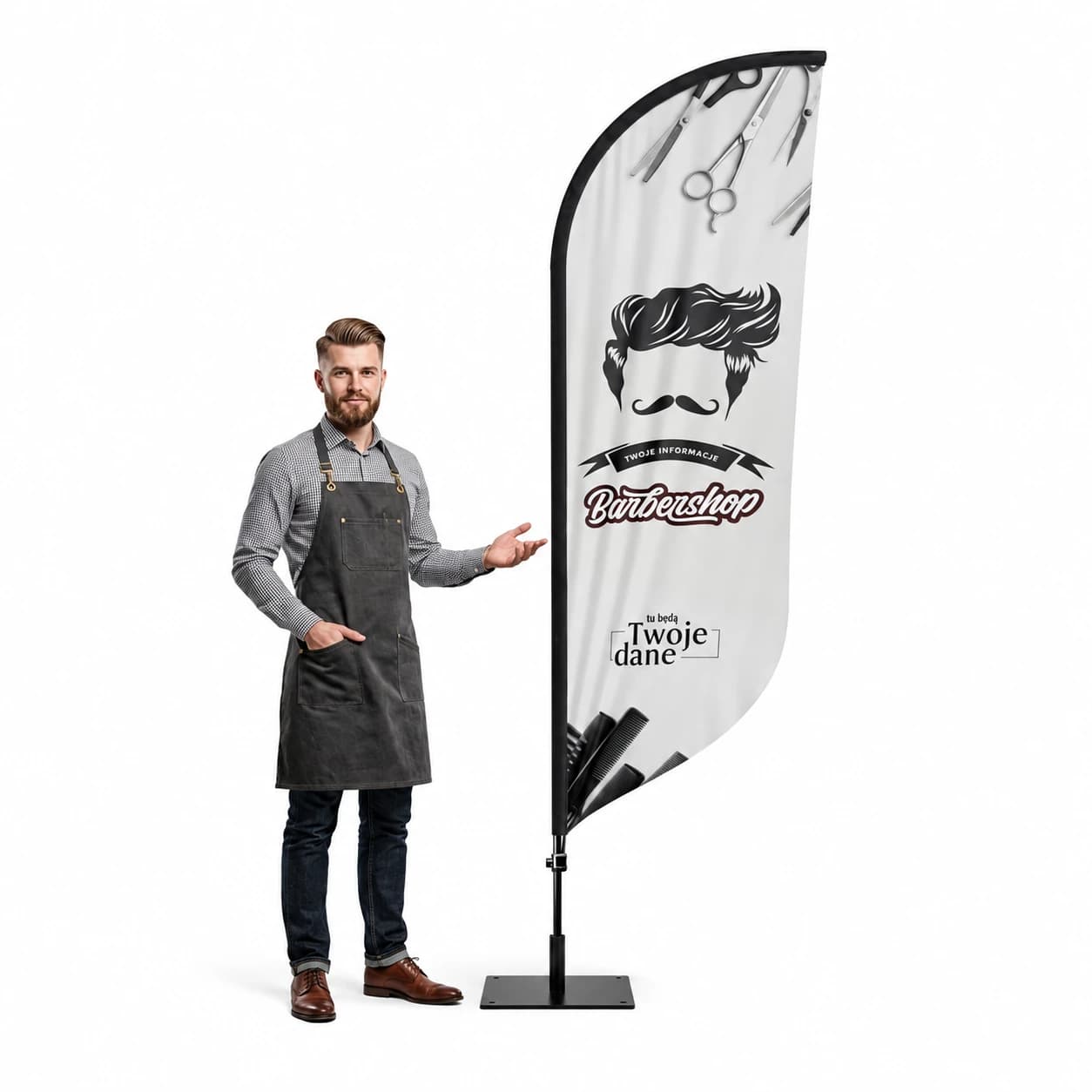 Reklamná vlajka Winder – Barber – vzor 17 – konfigurovateľná súprava