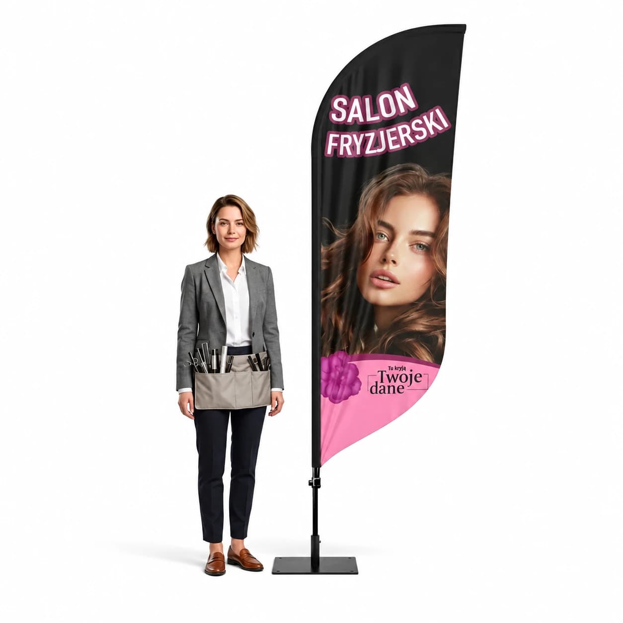 Reklamná vlajka Winder – Kaderník – vzor 8 – konfigurovateľná súprava