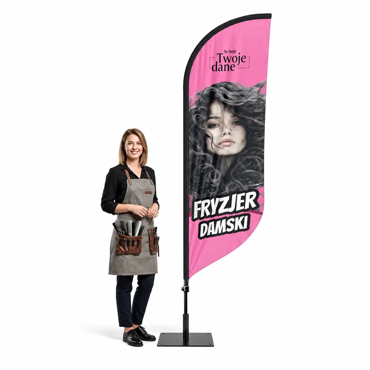 Reklamná vlajka Winder – Kaderník – vzor 5 – konfigurovateľná súprava