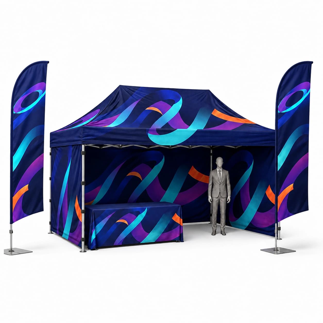 Eventová sada reklamný stan 3 x 4,5m stôl obrus vlajky, fotka a porovnanie modelov