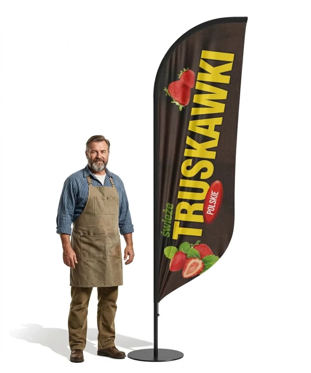 Reklamná vlajka Winder – Poľské jahody reklama – vzor 1 – konfigurovateľná súprava