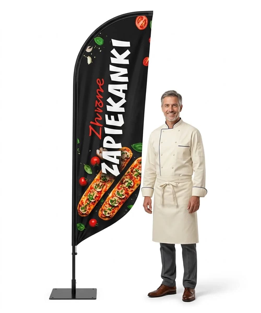 Reklamná vlajka Winder – Zapekané bagety reklama – vzor 1 – konfigurovateľná súprava
