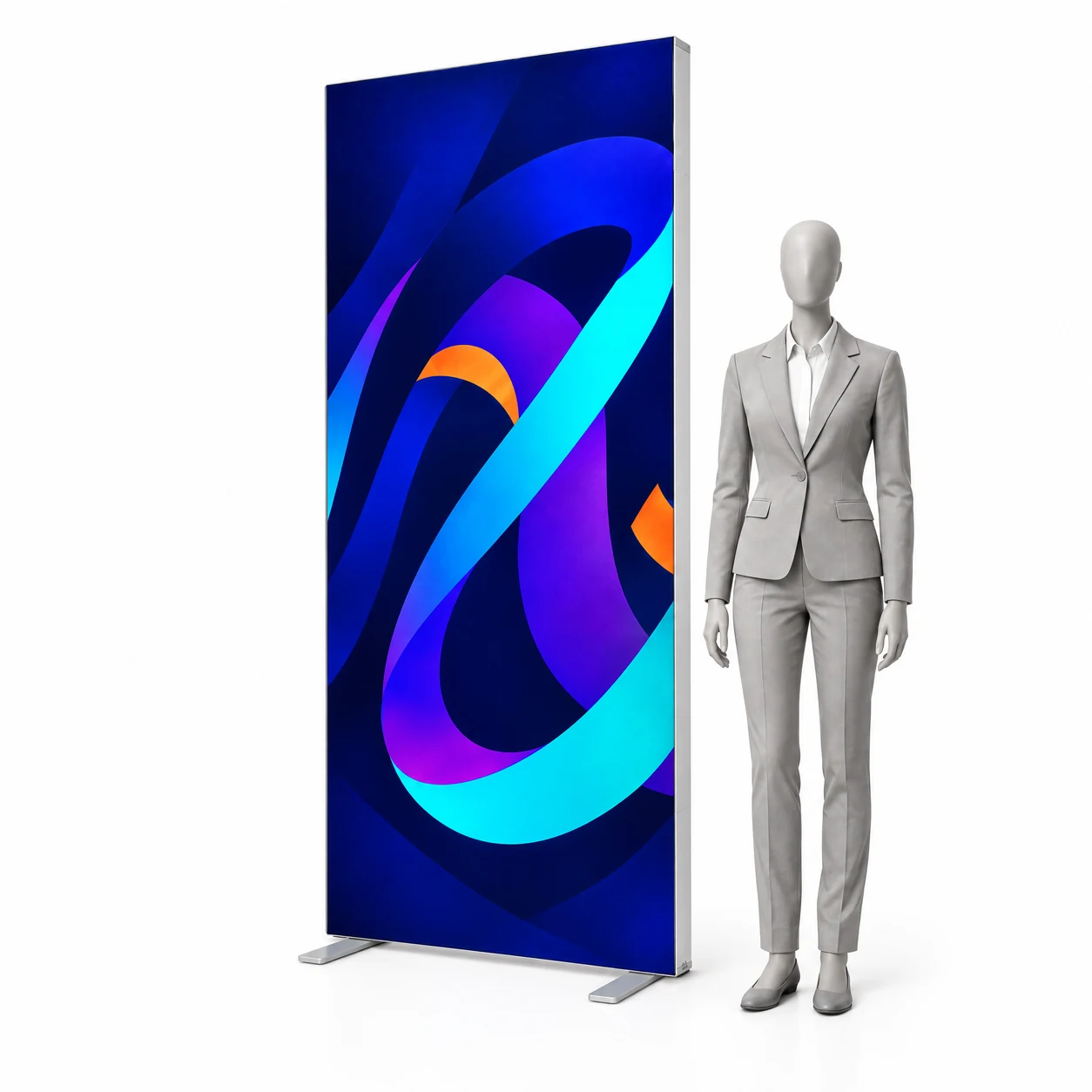 Podsvietená stena LED BOX Compact 100x200 cm s potlačou vedľa siluety človeka
