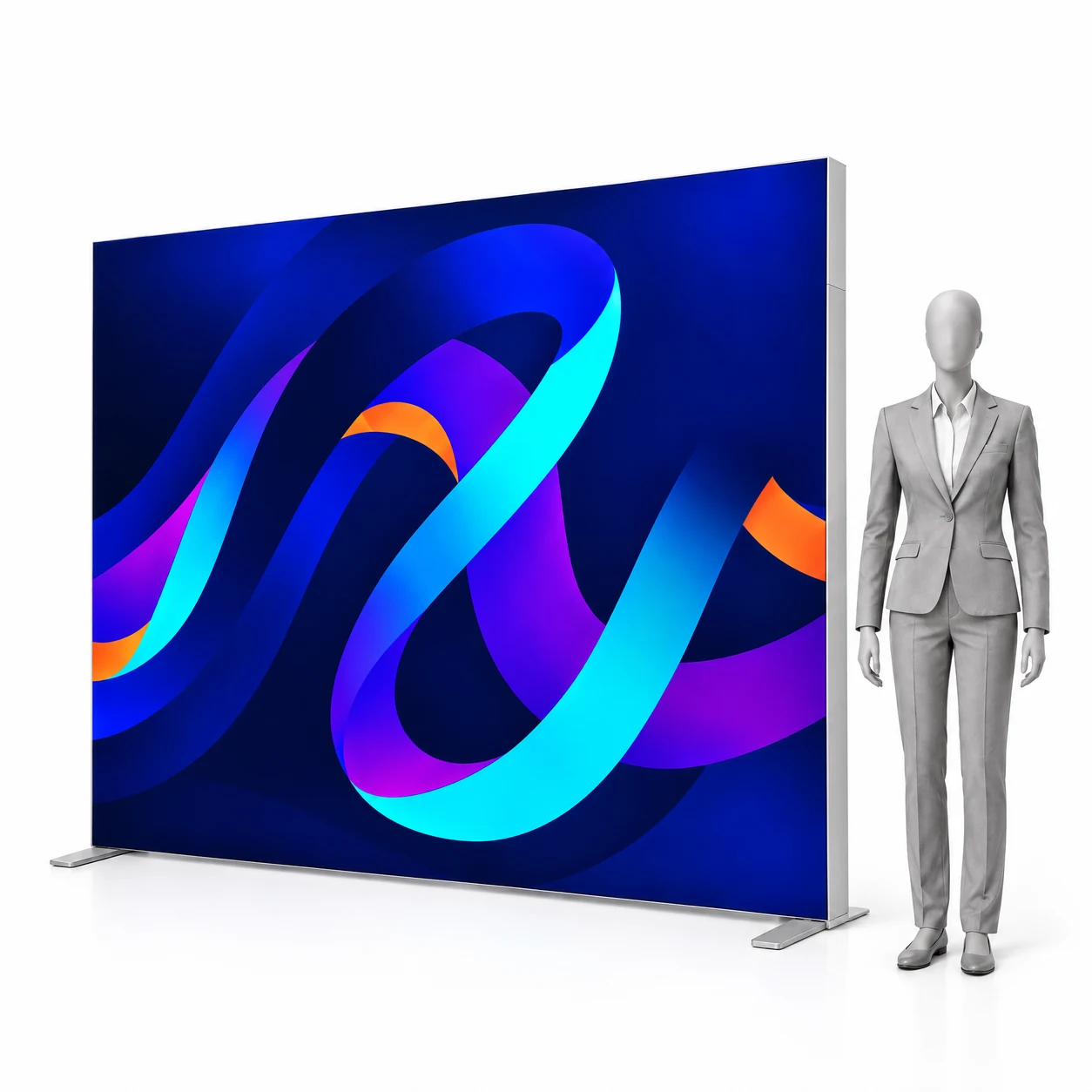 Presvetlená stena LED BOX PLUS 300x200 cm s potlačou vedľa siluety človeka