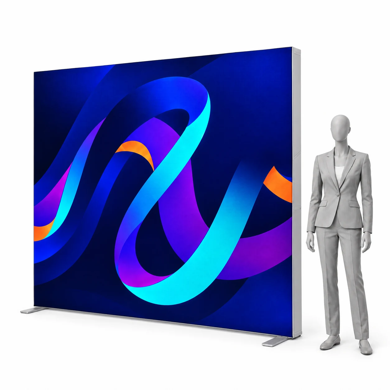 Presvetlená stena LED BOX PLUS 300x240 cm s potlačou vedľa siluety človeka