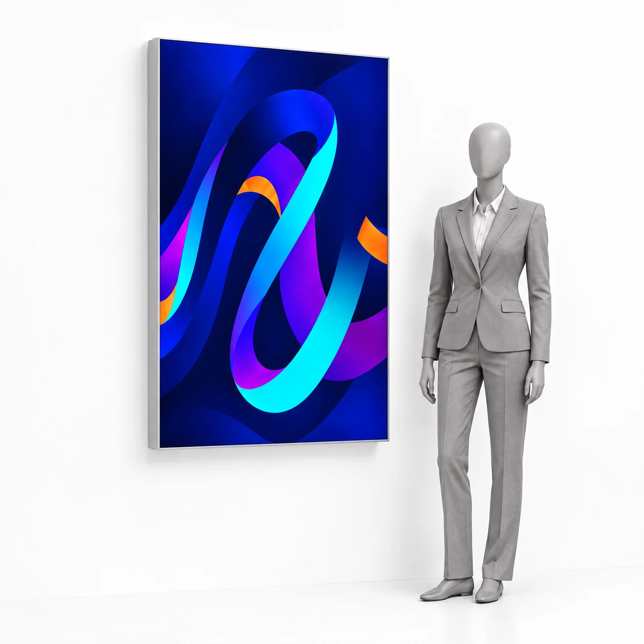 Nástenný rám LED BOX 100x150 cm s tlačou vedľa siluety človeka